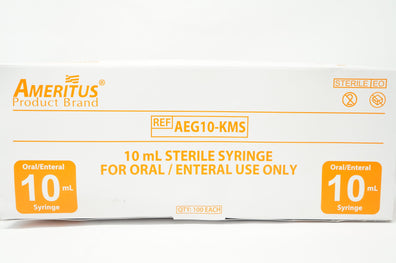 Ameritus AEG10-KMS Sterile Syringe For Oral / Enteral Use Only 10ml - Box of 100